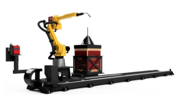 Robot travel track for a welding robot on a white background